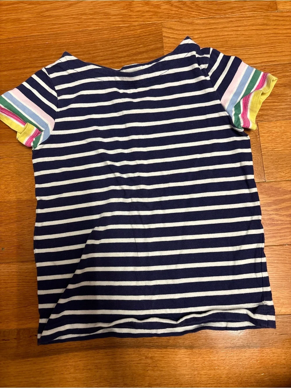Mini Boden Navy and Rainbow Striped Tee - Size 4-5T